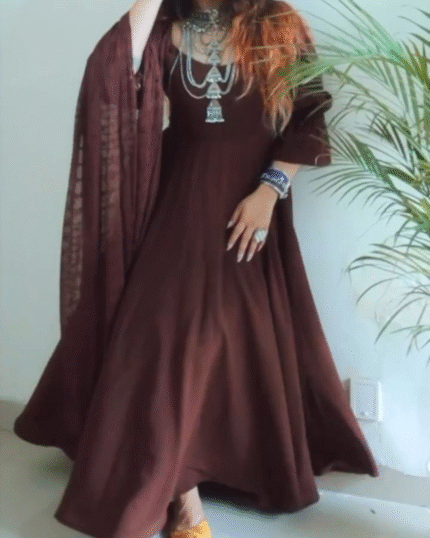 Brown Anarkali Kurti Set
